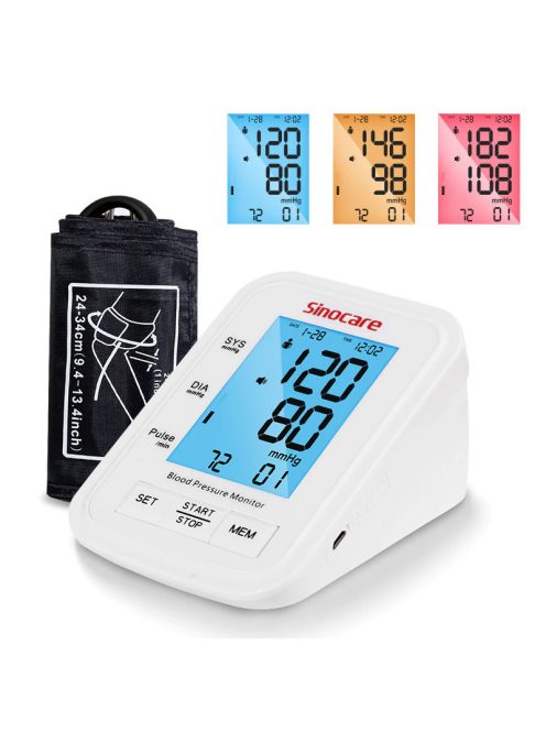 Professzionális orvosi vérnyomásmérő, gyógyászati segédeszköz Digitális felkaros, színes LCD kijelző (állítható mandzsetta kerülete: 24-34 cm)