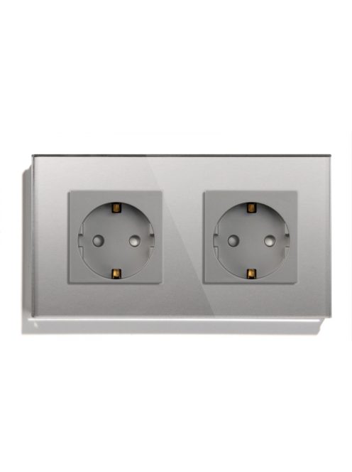 Double Wall Power Plug Crystal Glass Panel EU Standard Electrical Double Socket  Grey