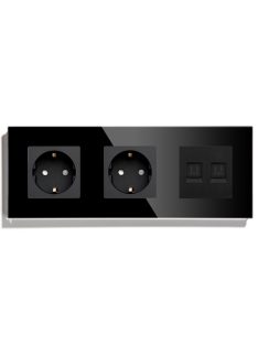   Hármas fali dugalj üveg konnektor és internet RJ45 csatlakozó, fekete, magyar szabvány, Elegant Pro