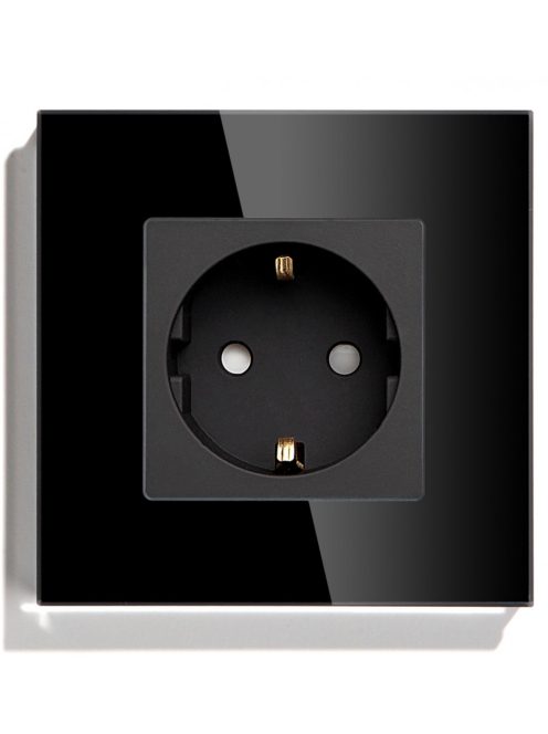 Power Socket,16A EU Standard Electrical Outlet 82mm * 82mm Black Crystal Glass Panel wall socket 