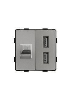   Dupla USB Port + CAT6 fali aljzat keret nélkül, szürke, magyar szabvány, Elegant Pro