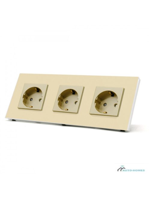 Hármas fali dugalj üveg konnektor, arany, magyar szabvány, Elegant Pro