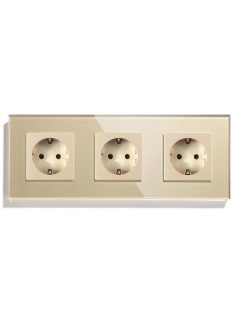   Hármas fali dugalj üveg konnektor, arany, magyar szabvány, Elegant Pro