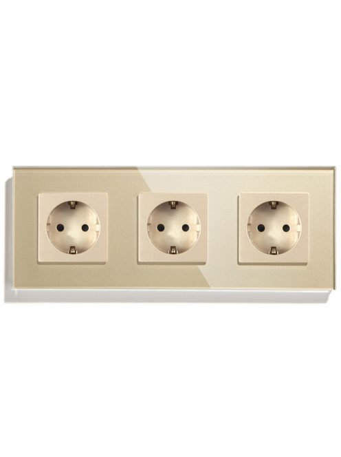 Hármas fali dugalj üveg konnektor, arany, magyar szabvány, Elegant Pro