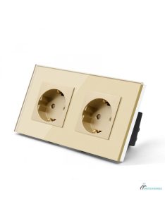   Wall Crystal Glass Panel 153*82 Multi Way Power Socket Plug Grounded 16A EU Standard Electrical Double Socket strip Gold