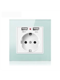   USB fali aljzat konnektorral 2 db USB üveg kerettel ELEGANT - zöld