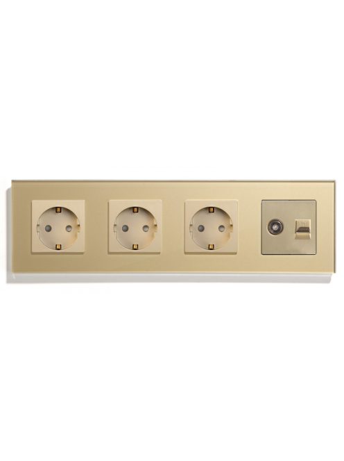 Négyes fali dugalj üveg konnektor és TV+Internet RJ45 fali csatlakozó, arany, magyar szabvány, Elegant Pro