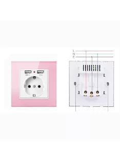   USB fali aljzat konnektorral 2 db USB üveg kerettel ELEGANT - pink