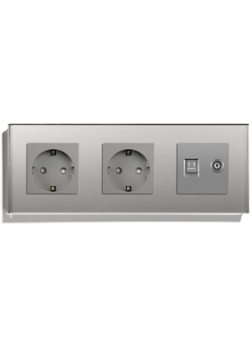 Triple Wall Power Plug Crystal Glass Panel EU Standard with RJ45 + TV  Port ELEGANT PRO GREY