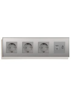   Négyes sorolt fali dugalj üveg konnektor +TV és Internet RJ45 csatlakozó, szürke, magyar szabvány, Elegant Pro