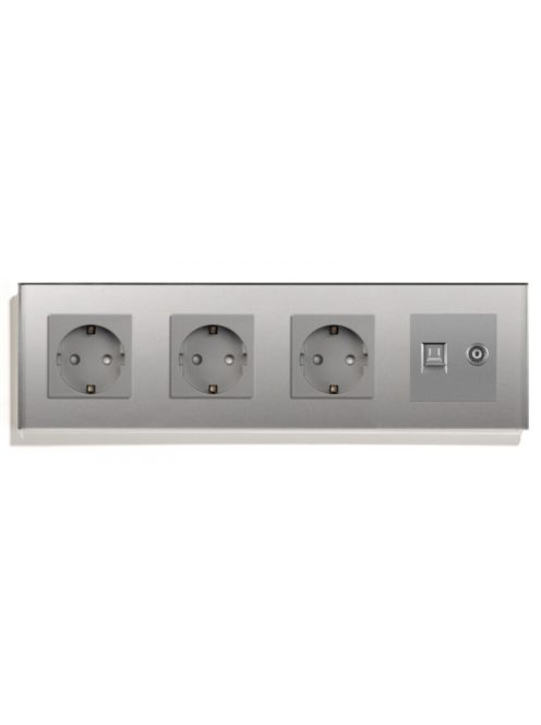 Four Wall Power Plug Crystal Glass Panel EU Standard with TV+CAT6 Internet ELEGANT PRO GREY