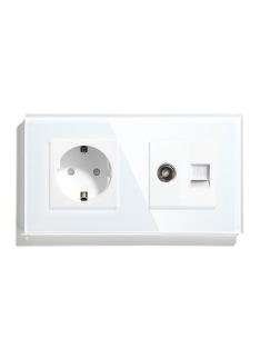   Fali dugalj üveg konnektor és TV+Internet RJ45 csatlakozó, fehér, magyar szabvány Elegant Pro