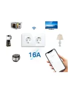 Tuya WiFi Power Socket,16A EU Standard Electrical Outlet 82mm * 82mm white Crystal Glass Panel white 