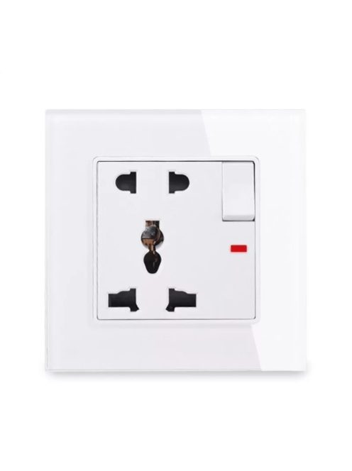 5hole universal wall electric socket with ON/OFF switch crystal tempered glass 