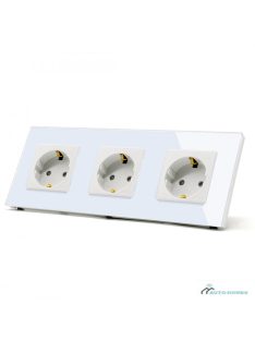   Hármas fali dugalj üveg konnektor, fehér, magyar szabvány, Elegant Pro