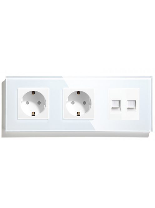 Wall crystal glass panel 3 frame power socket,EU standard with dual RJ45 - CAT6 16A plug grounded 224mm*82mm