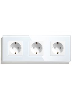   Hármas fali dugalj üveg konnektor, fehér, magyar szabvány, Elegant Pro