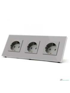   Hármas fali dugalj üveg konnektor, szürke, magyar szabvány, Elegant Pro