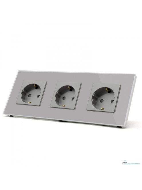 Hármas fali dugalj üveg konnektor, szürke, magyar szabvány, Elegant Pro