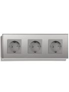 Hármas fali dugalj üveg konnektor, szürke, magyar szabvány, Elegant Pro