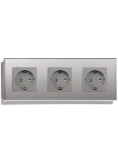   Hármas fali dugalj üveg konnektor, szürke, magyar szabvány, Elegant Pro