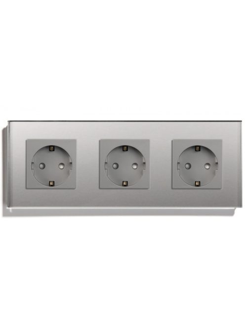 Hármas fali dugalj üveg konnektor, szürke, magyar szabvány, Elegant Pro