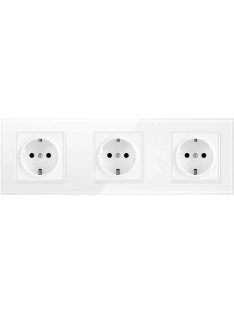   Hármas sorolt fali dugalj konnektor üveg kerettel ELEGANT - fehér