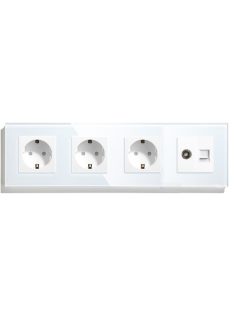   Négyes fali dugalj üveg konnektor és TV+Internet RJ45 fali csatlakozó, fehér, magyar szabvány, Elegant Pro