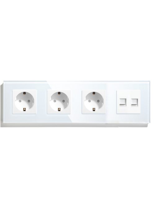 Négyes fali dugalj üveg konnektor és dupla internet RJ45 csatlakozó fehér, magyar szabvány, Elegant Pro