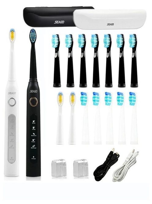Sonic Electric Toothbrush SG-507, 2 handle + 16 heads, + 2 dust cover + 2 USB cable + 2 box