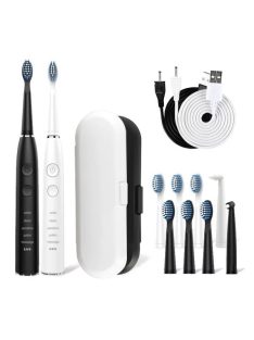   Premium Sonic Electric Toothbrush Set, SG-575 White and Black , 10 heads, 2 Bag, SEAGO