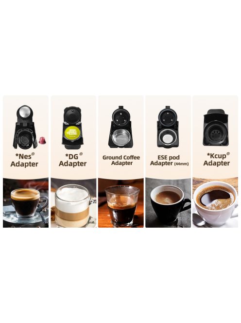 Multikapszulás Kávéfőző 5 az 1-ben 19Bar Nespresso, Dolce Gusto, POD és Őrölt kávé, K-Cup kapszula HiBREW, fekete