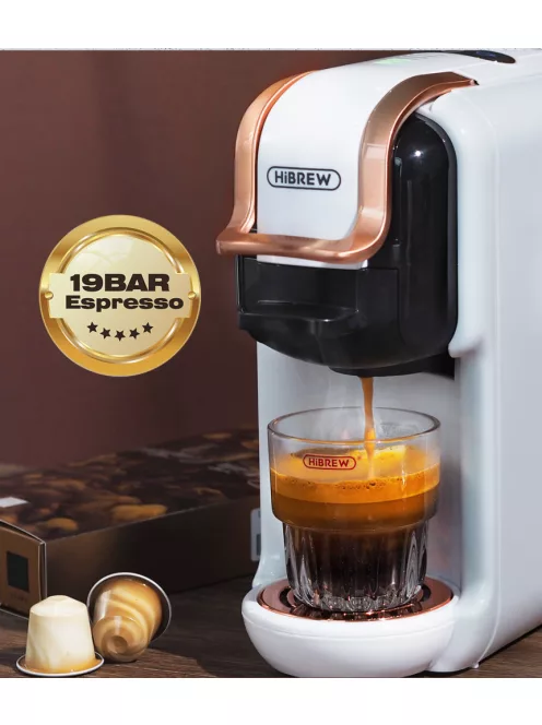 Multikapszulás Kávéfőző 5 az 1-ben 19Bar Nespresso, Dolce Gusto, POD és Őrölt kávé, K-Cup kapszula HiBREW, fehér