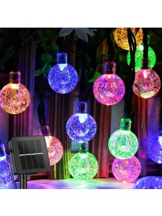   Napelemes fényfüzér, 20 db gömb alakú LED, 5m kültéri vízálló színes