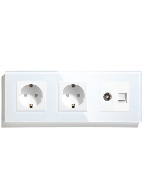 Wall crystal glass panel 2 frame power socket and RJ45-CAT6 Internet with TV port,EU standard 16A plug grounded 224mm*82mm