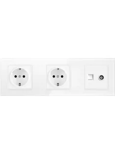   Hármas fali dugalj konnektor + RJ45 - Internet + TV port üveg kerettel ELEGANT - fehér 258mm*86mm