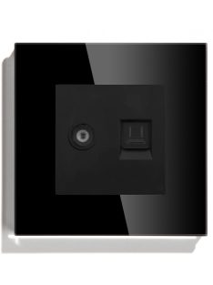   TV és Internet RJ45 fali dugalj üveg konnektor, fekete, magyar szabvány, Elegant Pro