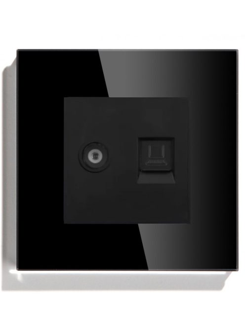 TV és Internet RJ45 fali dugalj üveg konnektor, fekete, magyar szabvány, Elegant Pro