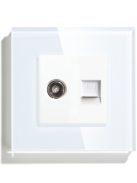 Wall Computer and TV Socket / Outlet ,Without Plug adapter Crystal tempered glass panel 82mm*82mm White