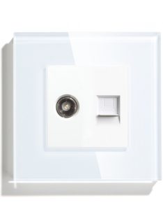   TV és Internet RJ45 fali dugalj üveg konnektor, fehér, magyar szabvány Elegant Pro