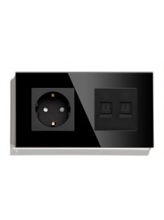   Fali dugalj üveg konnektor és dupla internet RJ45 csatlakozó, fekete, magyar szabvány, Elegant Pro