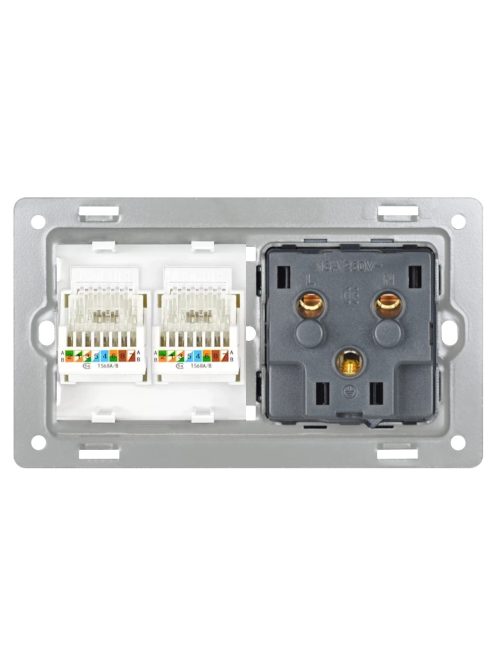 Fali dugalj üveg konnektor és dupla internet RJ45 csatlakozó, fekete, magyar szabvány, Elegant Pro