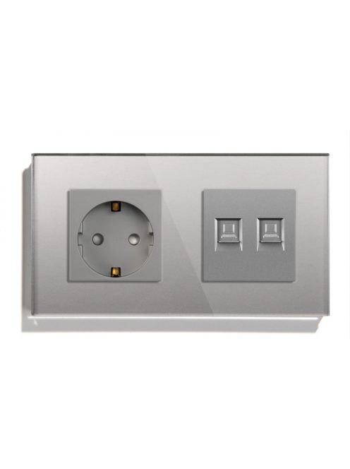 EU Wall standard  electronic socket with RJ45 - CAT6 Elegant Crystal Glass Panel Grey