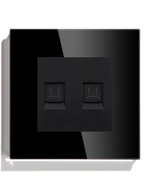Wall electronic socket  with double RJ45 black glass 