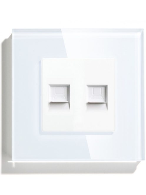 Wall electronic socket  with double RJ45 white glass 