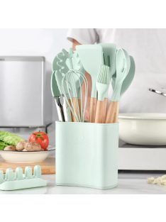   Silicone Kitchenware Cooking Utensils Set 11PCS With Plastic Holder Green