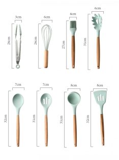   Silicone Kitchenware Cooking Utensils Set 11PCS With Plastic Holder Green