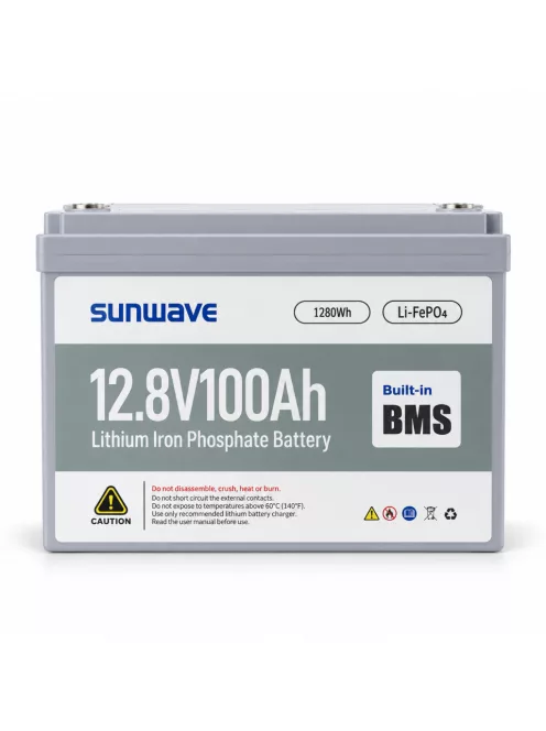 SUNWAVE LiFePO4 akkumulátor 12,8V 100Ah, beépített BMS, 1280Wh