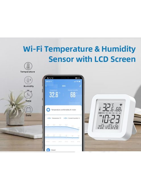 TUYA Hőmérsékletérzékelő és Páratartalom mérő Alexa és Google assistant, Zigbee, álló verzió