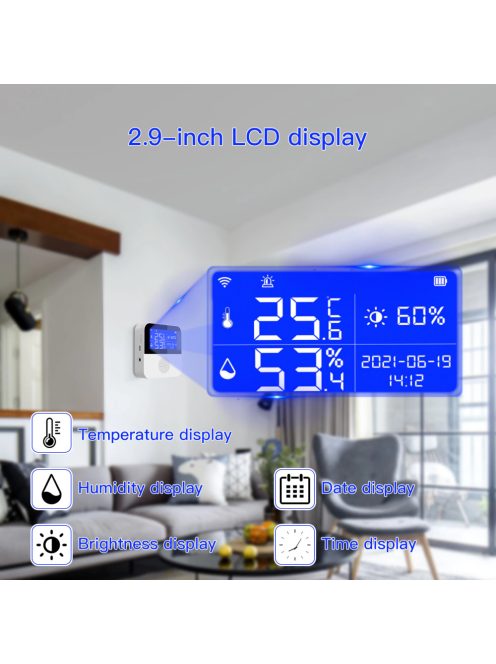 TUYA Temperature & Humidity & Brightness Sensor Alexa, Google Assistant, Wi-Fi standing